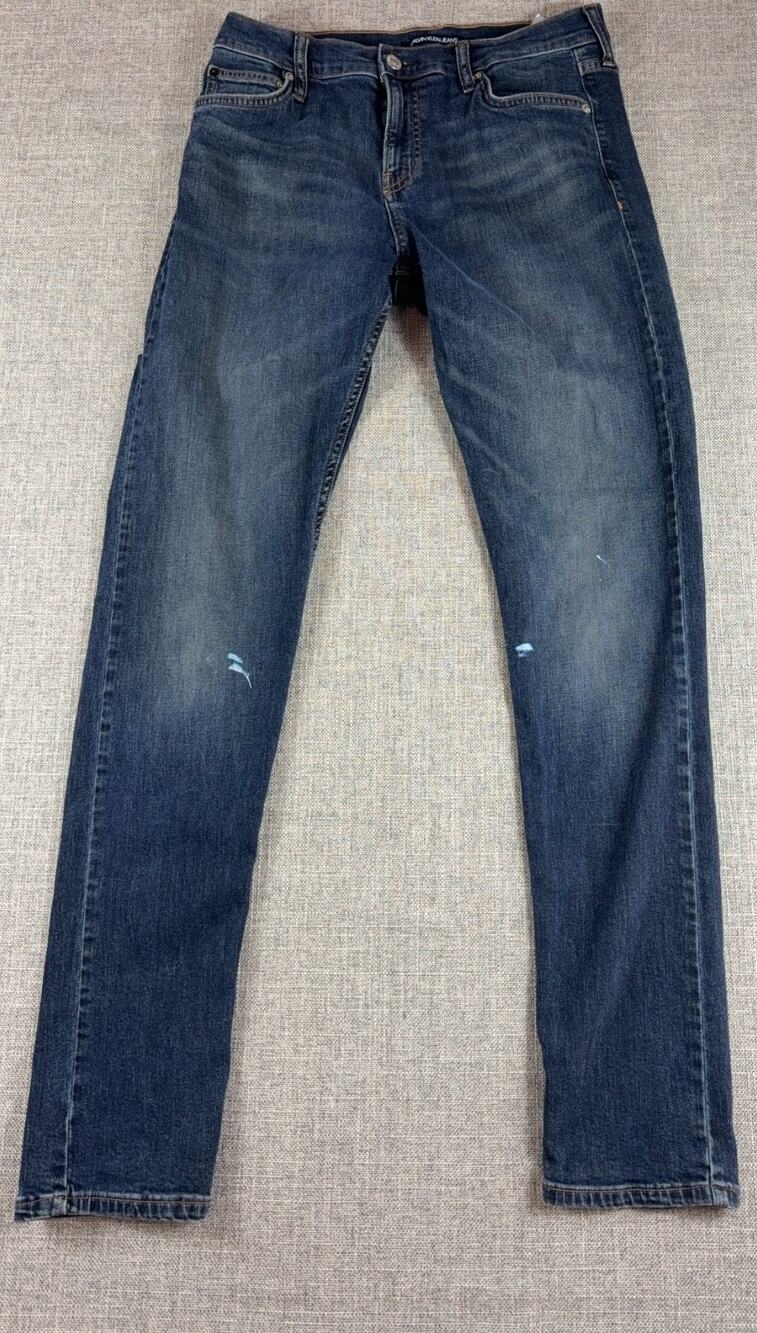 Calvin Klein Jeans CKJ 021 Womens 29x32 Slim Straight Stretch Denim Blue Paint